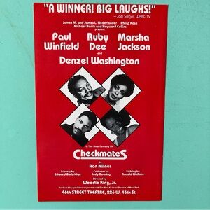 Denzel Washington Ruby Dee Two Sided Flyer Checkmates Broadway 5 1/2" x 8 1/2”